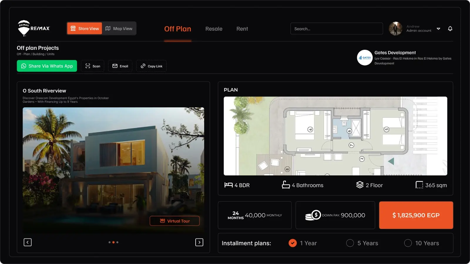 MIRA live property catalogue with project visuals, unit plan, pricing and payment information
